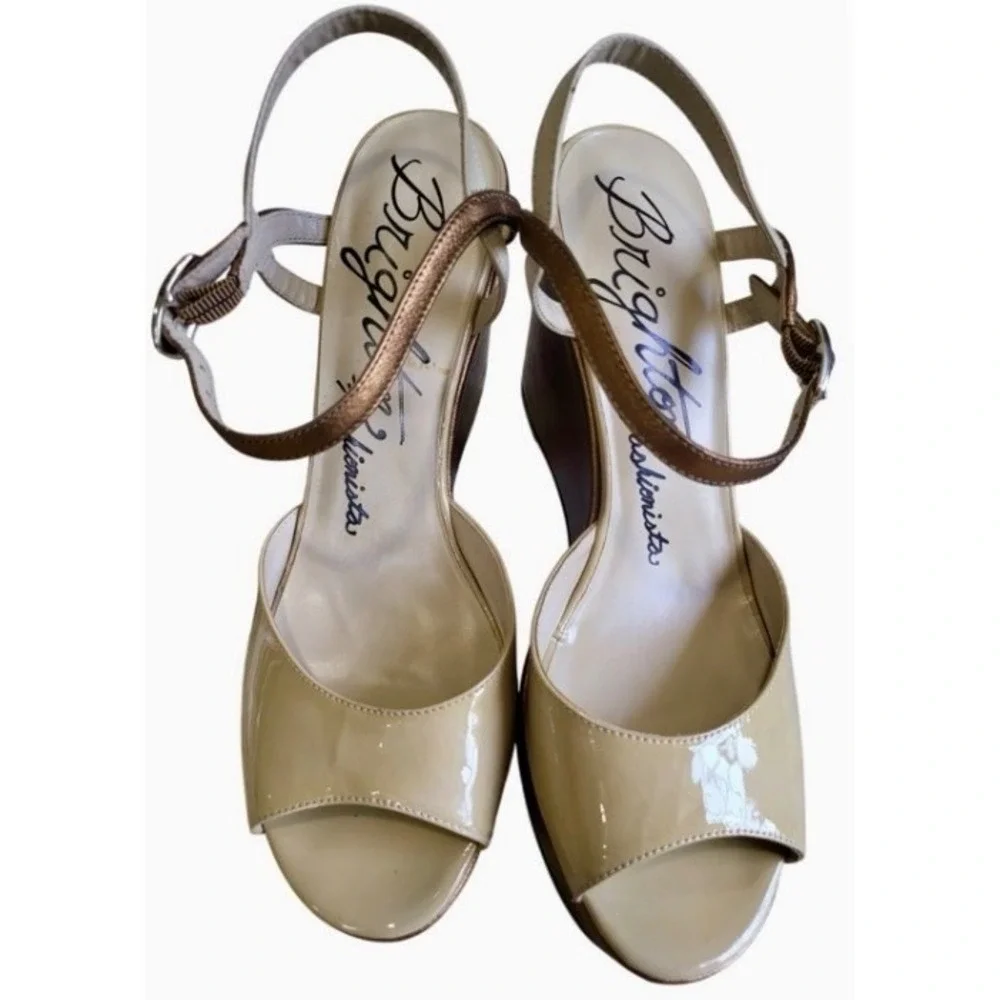 Brighton Flame Women's Size 9 Beige Bronze Platform Wedge Sandals Y2K